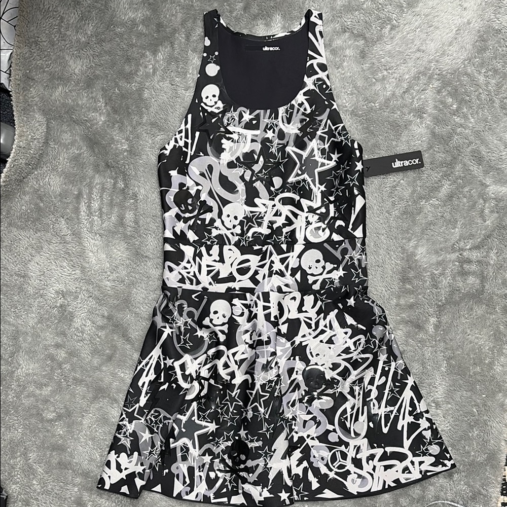 Ultracor Black and White graffiti sleeveless tennis dress